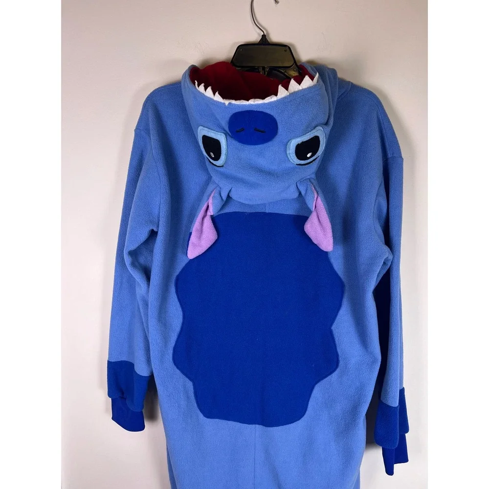 Disney Stitch Costume Pajamas Blue Fleece Hooded One Piece Size M